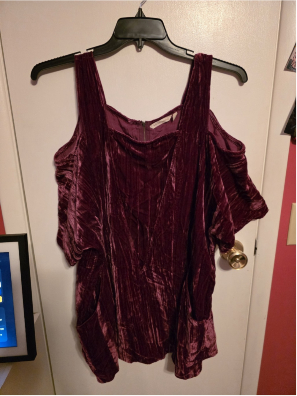 Soft Surroundings Cold Shoulder Short Sleeve Velvet Top Size XL Whimsigoth